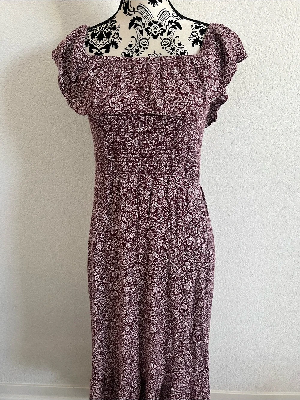 Abercrombie & Fitch Floral Smocked Midi Dress Puff Sleeve Cottagecore Size L